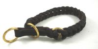 JHS Dressurhalsband, geflochten, braun / Messing